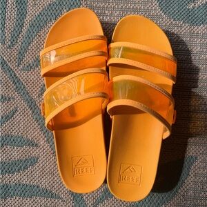 Women’s REEF Vista Hi-Energy Neon Orange Platform Slide Sandals | Size 🔟